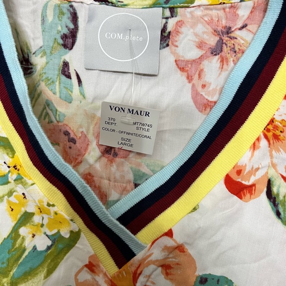 COM.plete V-neck blouse, women’s size large off white/coral - Picture 2 of 9